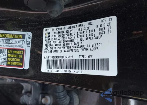 2013 Honda Cr-V Lx z USA, uszkodzony, nr VIN 5J6RM3H33DL045525